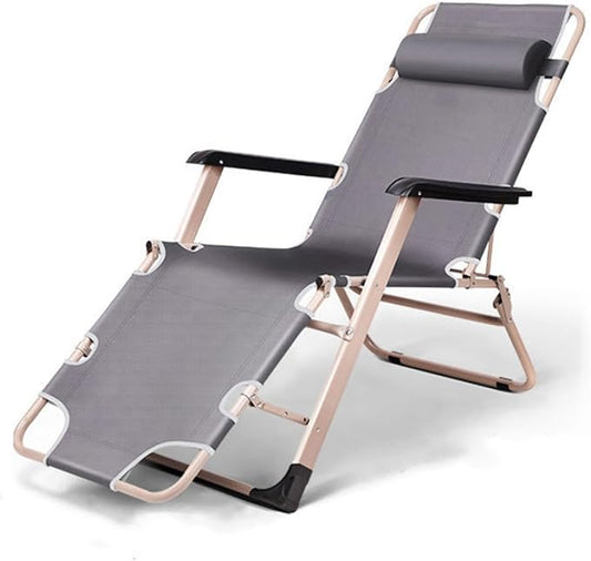Recliner Lounge Chair, Patio Reclining Chair with Cushion, Outdoor Folding Recliner with Pillows|Cup Holder|Foot Rest|Padded Headrest