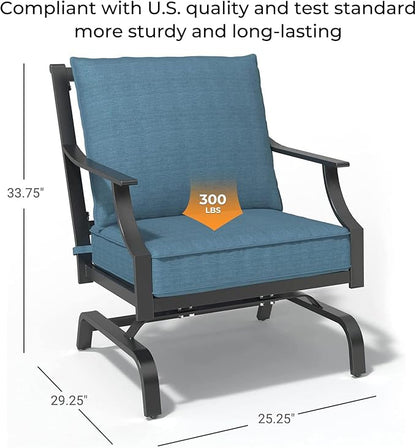 Grand patio Outdoor Chairs,Outdoor Rocking Chairs Motion Chairs Set of 2,Patio Seating Chairs with Olefin Cushions,Peacock Blue
