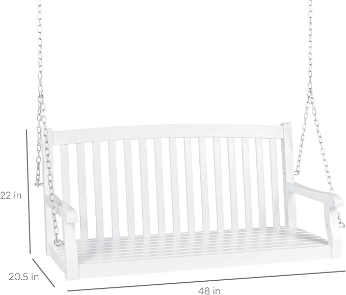 Best Choice Products 48in Wood Porch Swing Outdoor Patio Hanging Bench Chair Furniture for Deck, Garden - Photo 7