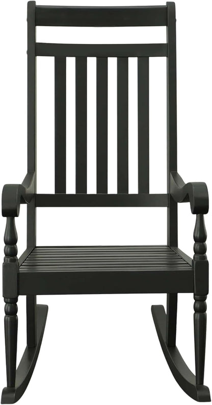 Carolina Chair & Table Belmont Outdoor Rocking Chair – Solid Wood Porch Rocker with Slat Back, Weatherproof Black Finish - Comfortable Armrests, Rustic Patio Garden Balcony Deck Seating Furniture