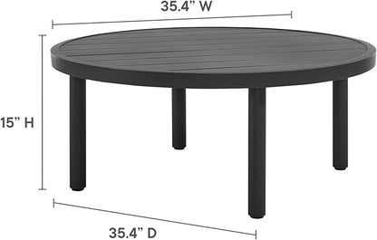 Modway Terrace Round Metal Outdoor Patio Coffee Table in Graphite – 35 Inch Weather-Resistant Coffee Table for Patio, Balcony, and Garden – Modern Outdoor Coffee Table with Round Slatted Top