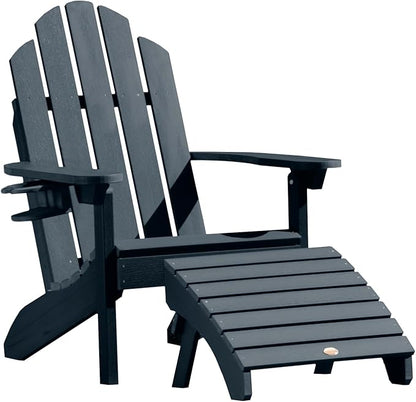Highwood AD-KITCLAS4-FBE Classic Wesport Adirondack Chair with Ottoman and Cup Holder, Federal Blue