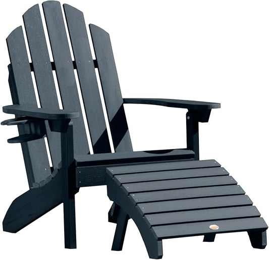 Highwood AD-KITCLAS4-FBE Classic Wesport Adirondack Chair with Ottoman and Cup Holder, Federal Blue