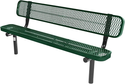 COATEDOUTDOORFURNITURE Coated Outdoor Furniture Heavy-Duty Outdoor Bench Thermoplastic Coated, Expanded Metal, Commercial-Grade Seating, Made in America (Inground with Back, 6 Ft, Green)