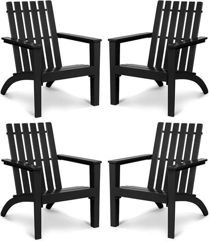 Tangkula Adirondack Chair Acacia Wood Outdoor Armchairs, Weather Resistant for Patio Garden Backyard Deck Fire Pit, Lawn Porch Furniture & Lawn Seating, Campfire Chairs, Adirondack Lounger (4, Black)