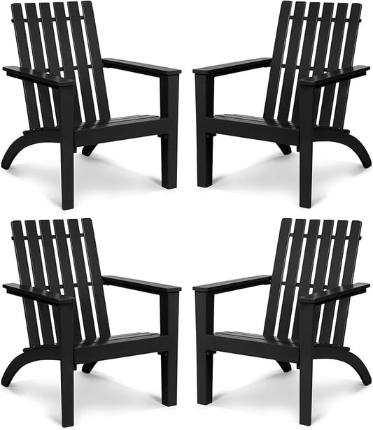 Tangkula Adirondack Chair Acacia Wood Outdoor Armchairs, Weather Resistant for Patio Garden Backyard Deck Fire Pit, Lawn Porch Furniture & Lawn Seating, Campfire Chairs, Adirondack Lounger (4, Black)