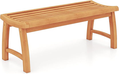 Tangkula Teak Wood Outdoor Bench, 2-Person Patio Backless Garden Dining Bench with Contoured Slatted Seat, 800 lbs Capacity, Outside Seating Furniture for Porch, Balcony, Deck & Yard (Natural)