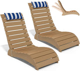 Pool Lounge Chairs Set of 2, HDPE Adjustable Chaise Chairs with Headrest - Photo 1