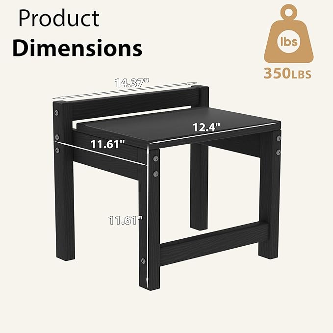 Stackable HDPE Foot Stool - All-Weather Indoor/Outdoor Seating for Patio, Living Room & Bathroom, Waterproof Windproof Heavy-Duty High-Density PE Step Stool, 2 Sets, Black