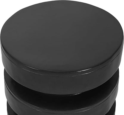 Christopher Knight Home Jeru Lightweight Concrete Round Coffee Table, Indoor and Outdoor Side Table for Living Room, MGO Small Side Table, 3-Tier Design, No Assembly Needed, Black