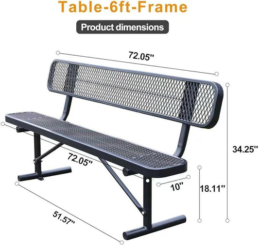 6 ft Outdoor Park Bench – Heavy-Duty Steel Frame & Rust-Resistant Thermoplastic Coating, Suitable for Gardens, Courtyards, Campuses, Commercial Spaces (Black, 6ft)
