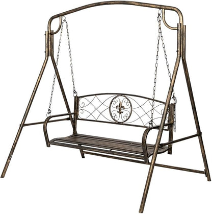 Porch Swing Hanging Bench Metal Porch Swing Outdoor Patio Furniture Iron Swing Chair Heavy Duty Steel Black Porch Swing Hanging Chair Porch Swings for Garden, Yard, Deck, Backyard(Not Included Stand)