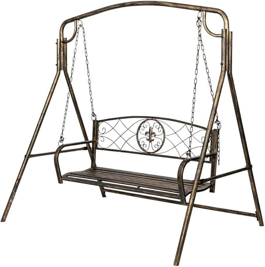 Porch Swing Hanging Bench Metal Porch Swing Outdoor Patio Furniture Iron Swing Chair Heavy Duty Steel Black Porch Swing Hanging Chair Porch Swings for Garden, Yard, Deck, Backyard(Not Included Stand)