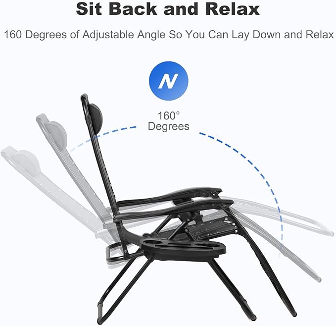 Nazhura Set of 2 Relaxing Recliners Patio Chairs Adjustable Steel Mesh Zero Gravity Lounge Chair Beach Chairs with - Photo 4