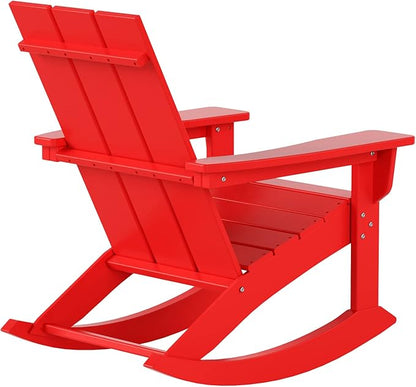 WestinTrends Ashore Patio Rocking Chair, All Weather Poly Lumber Plank Adirondack Rocker Chair, Modern Farmhouse Outdoor Rocking Chairs for Porch Garden Backyard and Indoor, Red