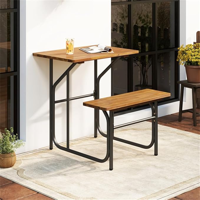 Acacia Wood Outdoor Table and Bench Set, Table and Chairs Set for Garden Picnic, Patio Furniture Set, Outdoor Bench Garden Benchs Park Benchs for Pool Beachs Backyard