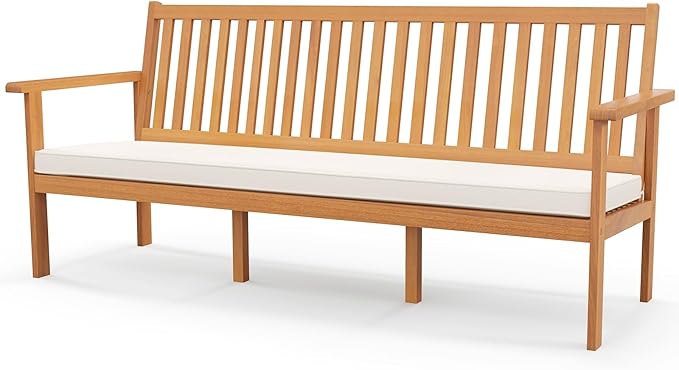 RELAX4LIFE 64’’ Outdoor Bench Acacia Wood - 3-Person Patio Bench w/Slatted Backrest, Armrests & Removable Seat Cushion - Photo 1