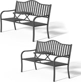 2 in 1 Metal Bench Patio Bench, Outdoor Benches Weatherproof with Folding Middle Table - Photo 1