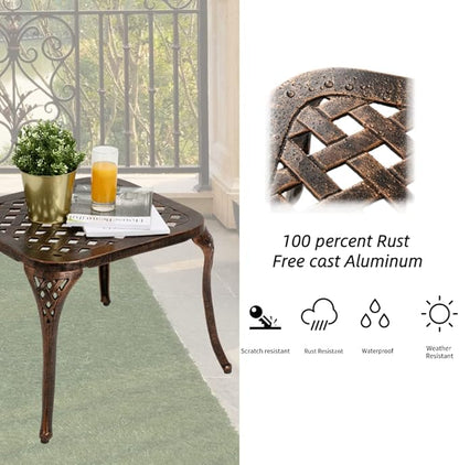 Patio End Metal Table, Outdoor Side Coffee Table Cast Aluminum Furniture for Garden, Poolside (Antique Bronze)