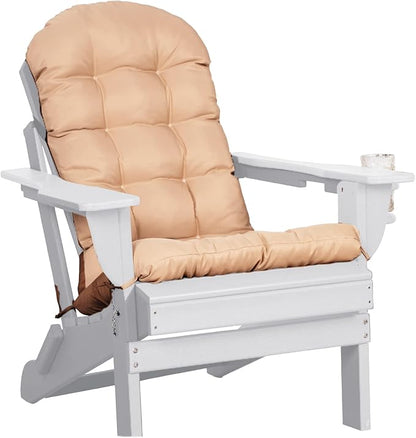 Oversized Adirondack Chair with Cushion & Cup Holder, HDPE Weather Resistant Folding Adirondack Chair for Adults, Outdoor Fire Pit Chairs for Patio/Porch/Swimming Pool/Garden (1, White)