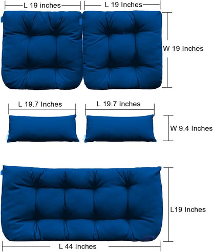 QILLOWAY Outdoor Patio Wicker Seat Cushions Group Loveseat/Two U-Shape/Two Lumbar Pillows for Patio Furniture,Wicker Loveseat,Bench,Porch,Settee of 5 (Royal Blue)