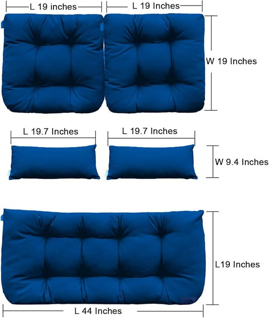 QILLOWAY Outdoor Patio Wicker Seat Cushions Group Loveseat/Two U-Shape/Two Lumbar Pillows for Patio Furniture,Wicker Loveseat,Bench,Porch,Settee of 5 (Royal Blue)