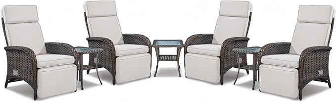 Belord 7 Piece Wicker Patio Furniture Set - 4 Adjustable Outdoor Recliner Chairs with 3 Side Table Patio Conversation - Photo 1