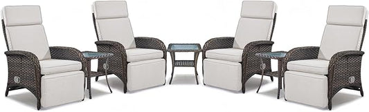 Belord 7 Piece Wicker Patio Furniture Set - 4 Adjustable Outdoor Recliner Chairs with 3 Side Table Patio Conversation Set,155° Lay Flat Chaise Lounge Chair Outdoor for Pool Deck Brown