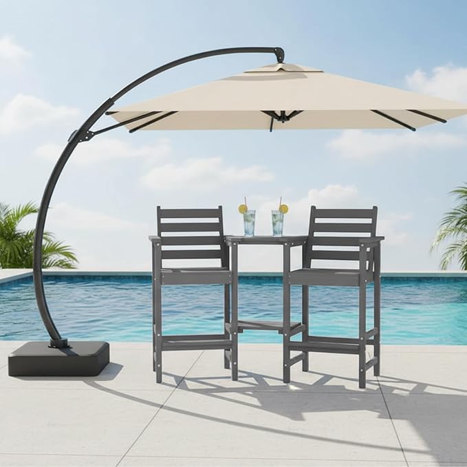 Tall Adirondack Chairs Set of 2, Bar Height HDPE Outdoor Chairs with Connecting Tray & Umbrella Hole, Balcony Patio Adirondack Chairs for Deck, Garden, Lawn (Gray)