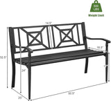 S AFSTAR Outdoor Garden Bench, Metal Porch Bench Seat with Slated Seat & Decorative Backrest - Photo 3