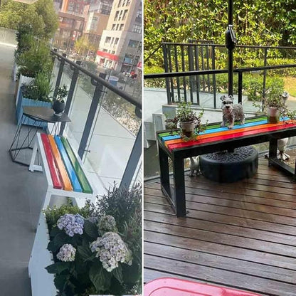 31" Outdoor Bench Weatherproof Patio Garden Benches Metal Backless Bench Seating 2-4 Person Slatted Chairs for Porch Patio Lawn and Backyard Black(Brown,L-31)
