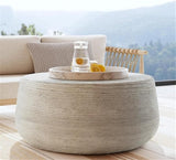 Pemberly Row Concrete Stone Outdoor Coffee Table, 37 in Wide, Rough Light Gray Finish, Fluted Texture - Photo 2
