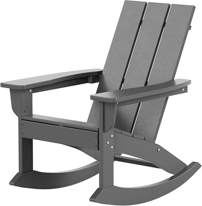 WO WESTIN OUTDOOR HDPE Shoreside Modern Rocking Poly Adirondack Chair,Gray