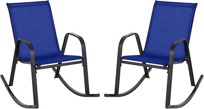 Giantex Outdoor Rocking Chairs Set of 2, Patio Rocking Chairs w/Breathable Seat & Back, Heavy-Duty Metal Support, Ergonomic Outside Rocker for Backyard, Poolside, Garden, Navy