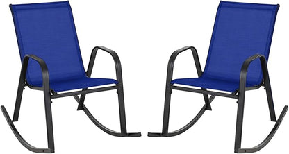 Giantex Outdoor Rocking Chairs Set of 2, Patio Rocking Chairs w/Breathable Seat & Back, Heavy-Duty Metal Support, Ergonomic Outside Rocker for Backyard, Poolside, Garden, Navy