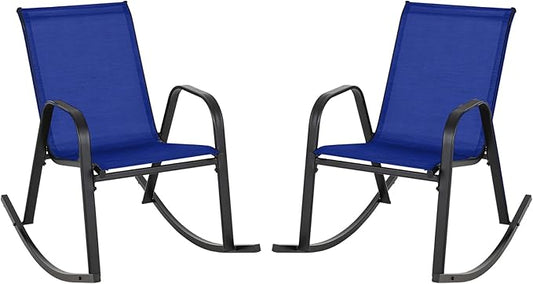 Giantex Outdoor Rocking Chairs Set of 2, Patio Rocking Chairs w/Breathable Seat & Back, Heavy-Duty Metal Support, Ergonomic Outside Rocker for Backyard, Poolside, Garden, Navy