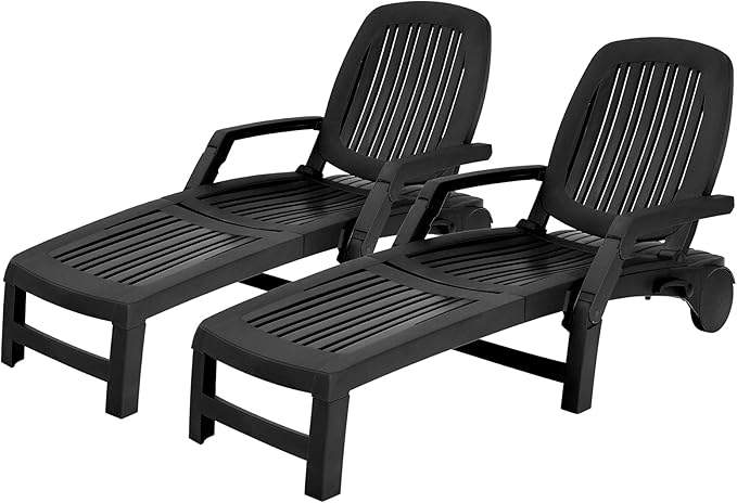 Tangkula Outdoor Chaise Lounge Chair, 5-Position Adjustable Recliner with Storage Box and Flexible Wheels - Photo 1
