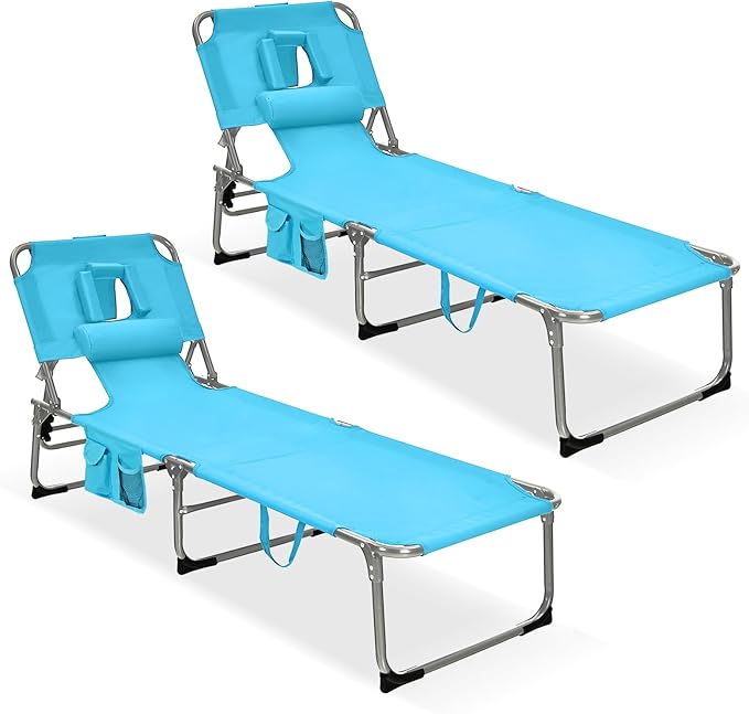 GYMAX Tanning Chair, Folding Lounger with Face/Arm Holes, Carry Handles & Side Pocket - Photo 1