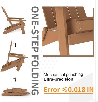 MXIMU Folding Adirondack Chair Weather Resistant Plastic Fire Pit Chairs Adorondic Plastic Outdoor Chairs for Firepit Area Seating Lifetime - Teak