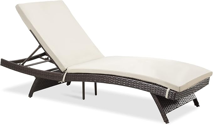 Pamapic Patio Chaise Lounge Set 1 Piece, Patio Lounge Chair with Adjustable Backrest and Removable Cushion, Outdoor Pool Lounge Chair Set for Patio Poolside Backyard Porch
