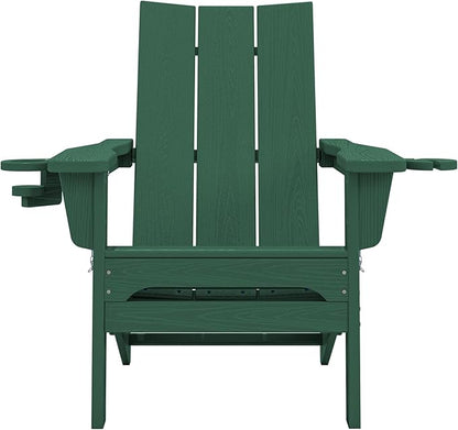 SERWALL Folding Adirondack Chair with Dual Cup Holders Set of 6, Modern Adirondack Chairs, HDPE All-Weather Fire Pit Chairs for Outdoor, Patio, Garden, Green