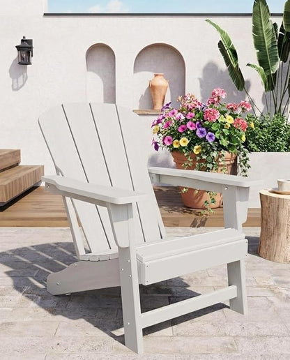Modern Plastic Adirondack Chair, 380 LB, Oversize Ergonomic Deck Chair, Weather Resistant Stackable Patio Furniture for Outdoor Backyard Garden Lawn Pool Deck Beach, White