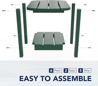 nalone Adirondack Side Table 16.5" Outdoor Side Table HDPE Plastic Double Adirondack End Table Small Table for Patio (Green)