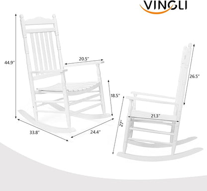 VINGLI Wooden Rocking Chair, Outdoor Chair with 450 lbs Support, Relaxing Rocker with Solid Wood High Back Seat Reclining Seat for Deck, Garden, Backyard, Porch, Indoor or Outdoor Use, White