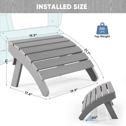 Adirondack Ottoman Set of 4, Plastic Folding Adirondack Footstool, All Weather Ottoman for Adirondack Chairs, Widely Used for Outdoor, Porch, Patio, Garden, Poolside, Fire Pits - Grey