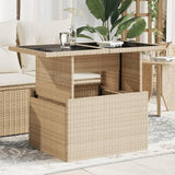 Beige Poly Rattan Height Adjustable Garden Table with Tempered Glass Top Rectangular Outdoor Furniture for Patio - Photo 1