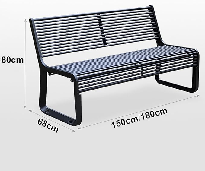 All-Weather Cast Aluminum Garden Bench, Outdoor Loveseat Chair for Patio, Yard & Balcony, 150cm Black Slatted Seat with Backrest - Durable & Stylish Park Furniture