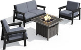 SERWALL Patio Furniture Set with 33” Fire Pit Table, HDPE Outdoor Sectional Sofa Set with Thickened Cushions - Photo 1