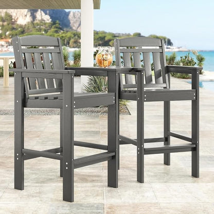 Tall Adirondack Chairs Set of 2, Bar Height Adirondack Chair Patio Barstool, for Balcony, Poolside, Backyard (Grey + POLYETHYLENE)