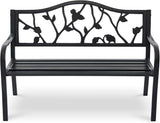 50" Outdoor Garden Bench, Cast Iron Metal Outdoor Benches Weatherproof with Artistic Strawberry Backrest - Photo 1